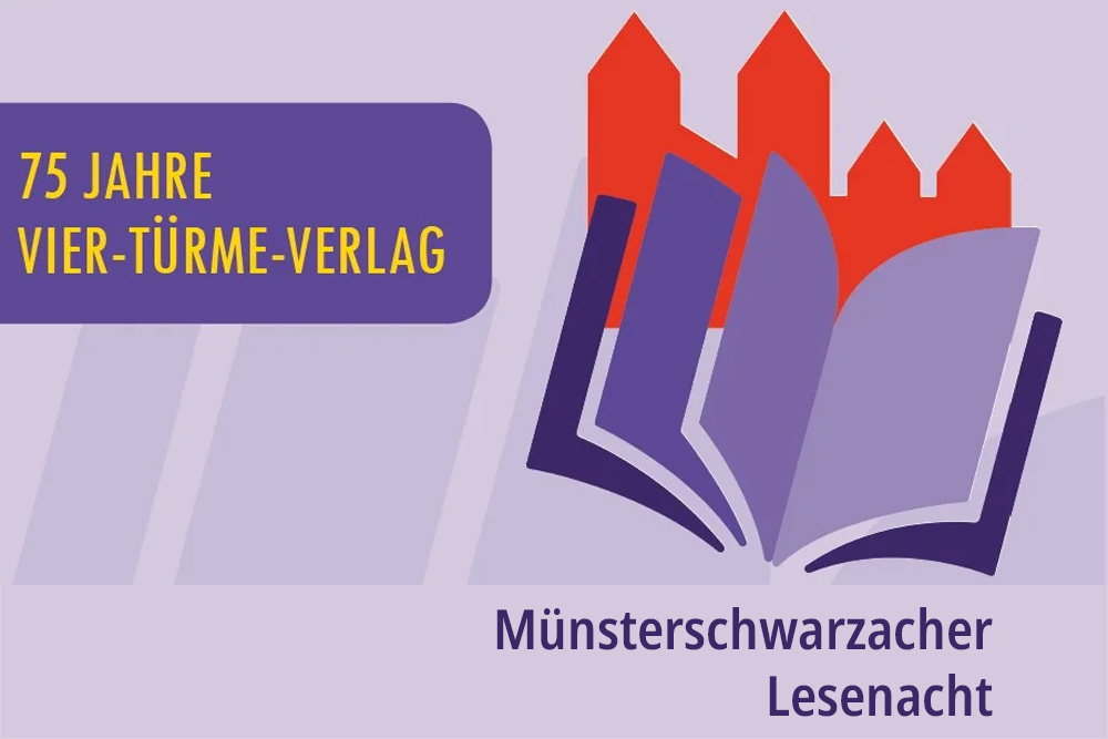 Lila Grafik mit Abteilogo zur Bewerbung der Lesenacht