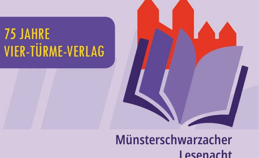 Lila Grafik mit Abteilogo zur Bewerbung der Lesenacht