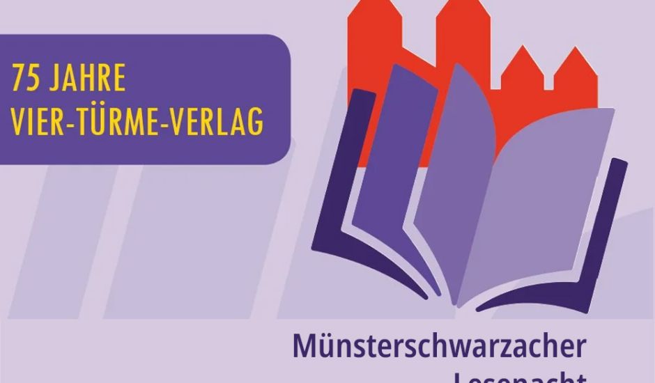 Lila Grafik mit Abteilogo zur Bewerbung der Lesenacht