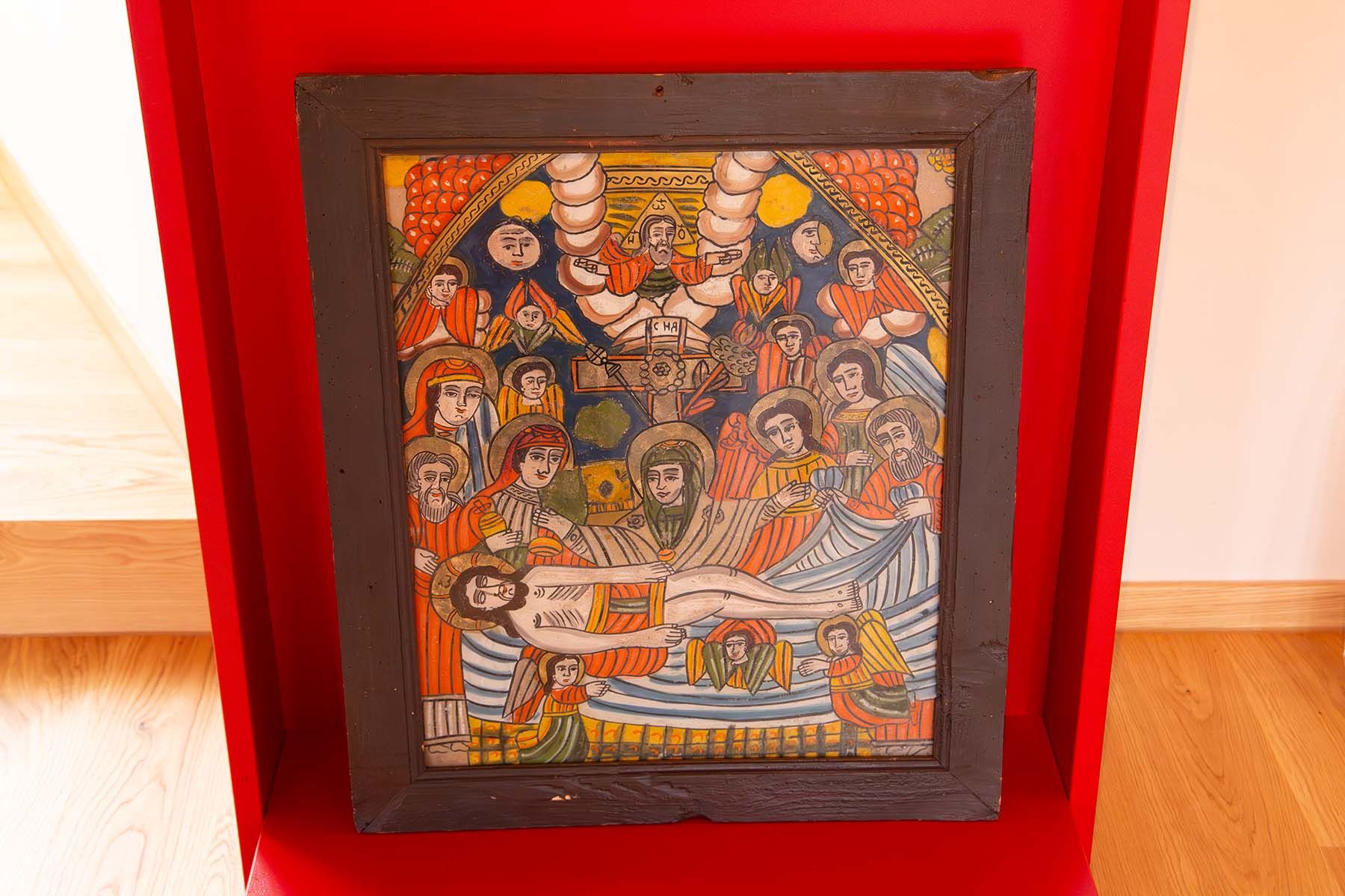 Glasikone mit Szene aus der Bibel