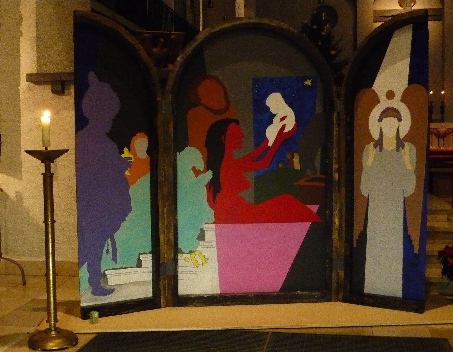 JubiläumsKrippe: Krippe in alten Fensterflügel gestaltet